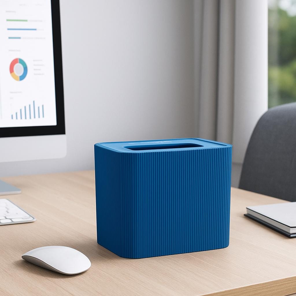 Minimalist Blue Desk Bin: Modern Office Wastebasket