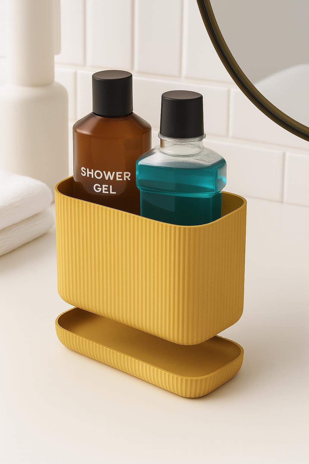 Ribbed Bathroom Storage Holder: Minimalist Countertop Organizer shower gel soap shaving foam tooth paste.