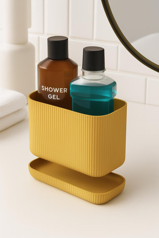 Ribbed Bathroom Storage Holder: Minimalist Countertop Organizer shower gel soap shaving foam tooth paste.