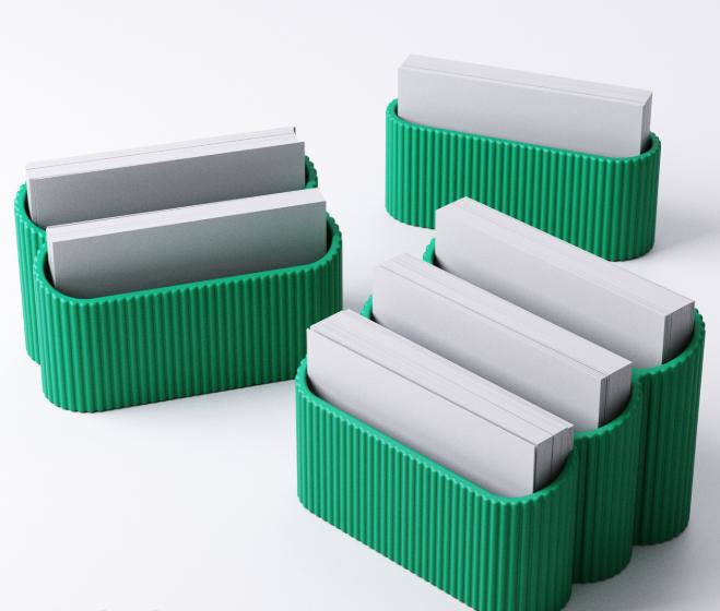 3-Tier Business Card Holder: Modern Ribbed Desk Organizer