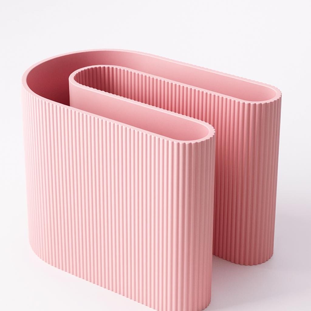 3D Printed S-Shaped Desk Organizer: Ribbed Pen & Notebook Holder