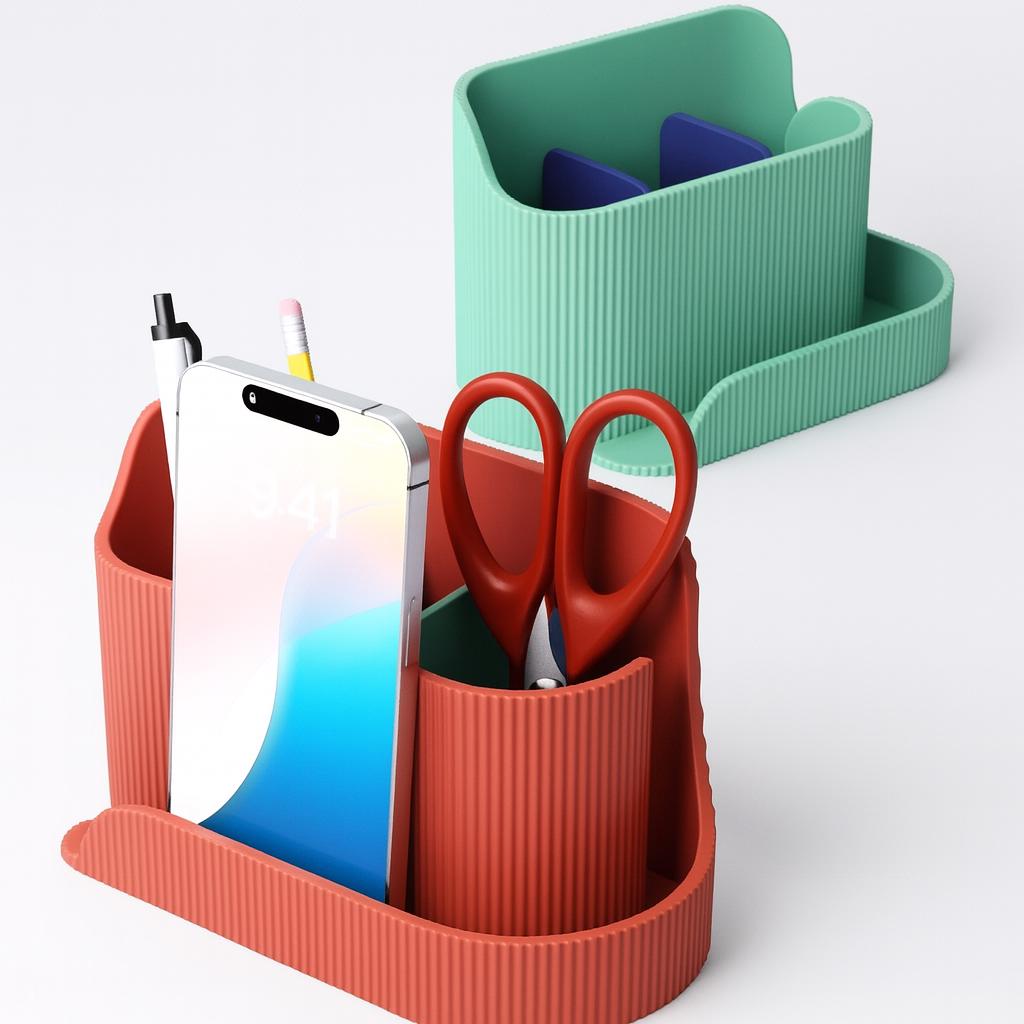 Minimalist Ribbed Desk Organizer: Pen, Phone & Stationery Caddy desk organiser office reception and home office