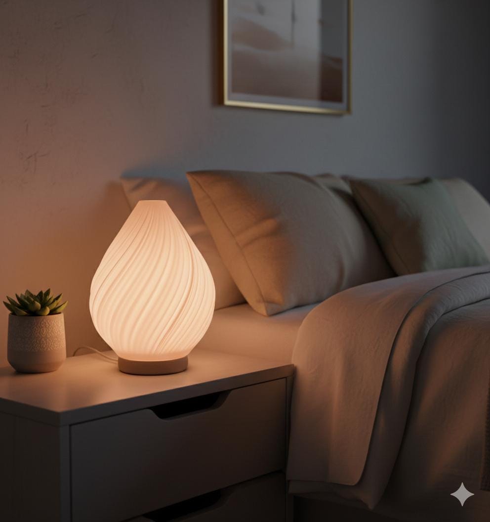 Modern Swirl Table Lamp | 3D Printed Wave Bedside Light Diffuser | Minimalist Tear Drop Decor | Unique Home Lighting Gift fall gift