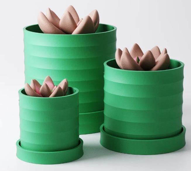 Scalloped Planter Set with Drip Trays (3 Sizes Included) – Modern Minimalist Plant Pot.
