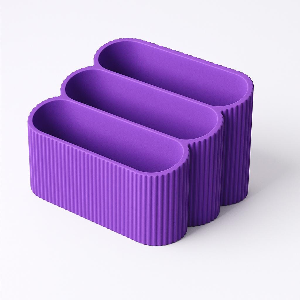 3-Tier Business Card Holder: Modern Ribbed Desk Organizer