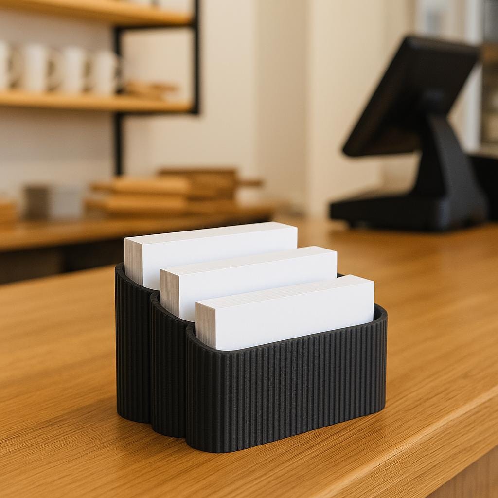 3-Tier Business Card Holder: Modern Ribbed Desk Organizer