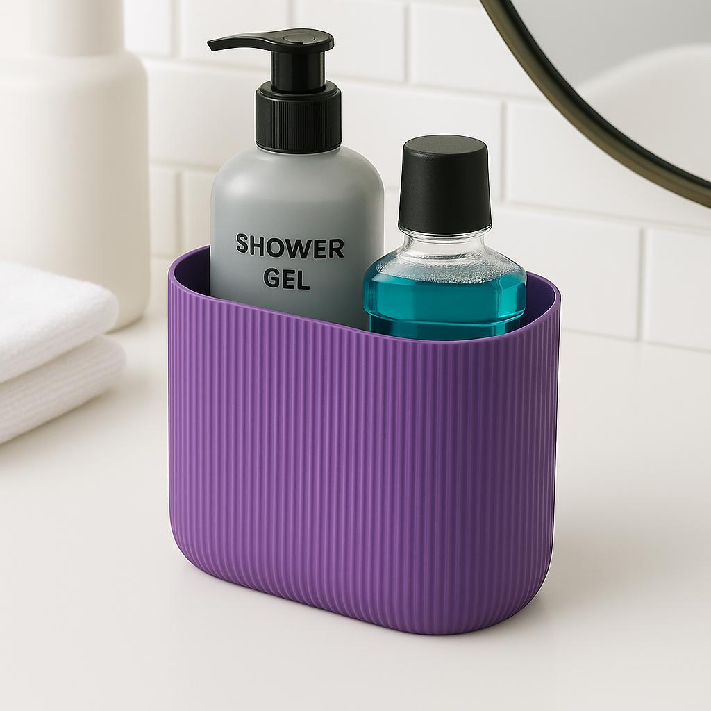 Ribbed Bathroom Storage Holder: Minimalist Countertop Organizer shower gel soap shaving foam tooth paste.