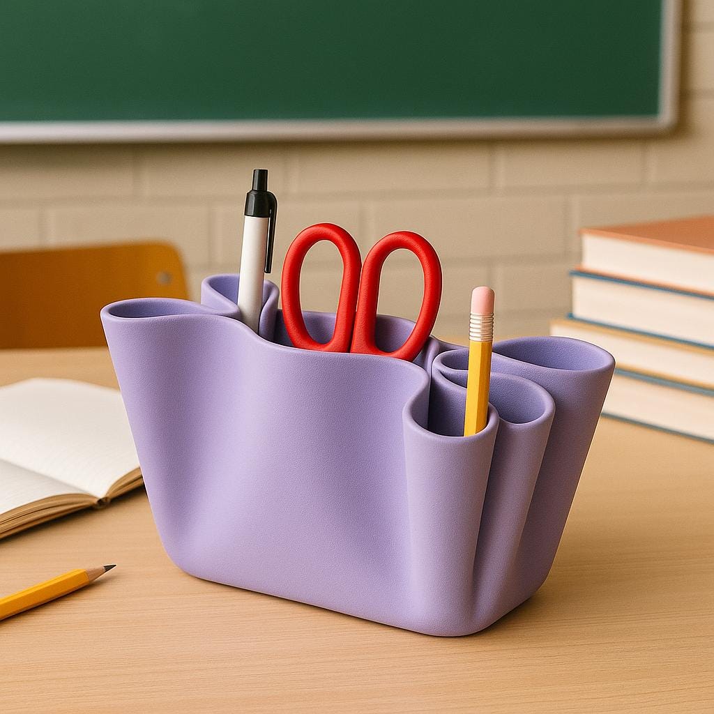 Desk Organizer: Modern Sculptural Pen Holder, Minimalist Blue Office Décor paper crushed fun desk tidy