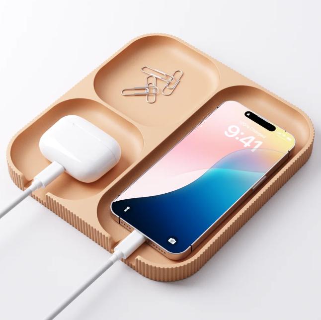 Minimalist Tech Organizer Tray: Bedside Desk Accessory Holder