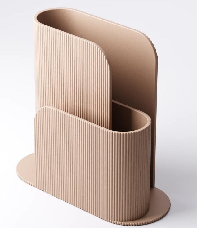 Minimalist Ribbed Desk Organizer 3D Printed Modern File & Notebook duel compartments  organizing notebooks home office and custom name.