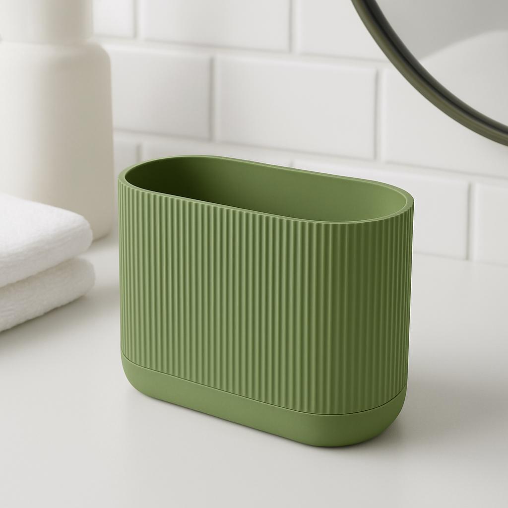 Ribbed Bathroom Storage Holder: Minimalist Countertop Organizer shower gel soap shaving foam tooth paste.