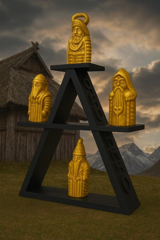 Handmade Norse Viking Display: Custom 3D Printed Figurines & Engraved Shelf