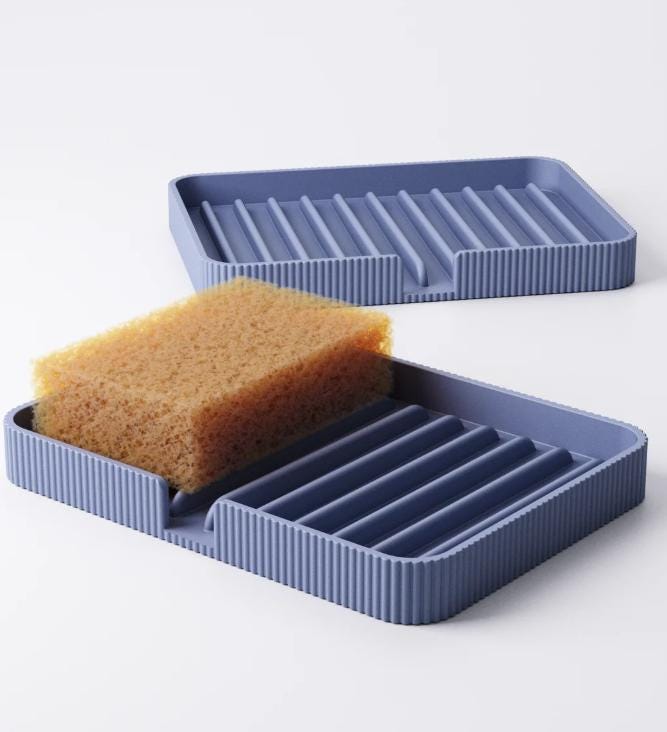 3D Printed Ribbed Sponge Holder: Modern Kitchen Sink Organizer
