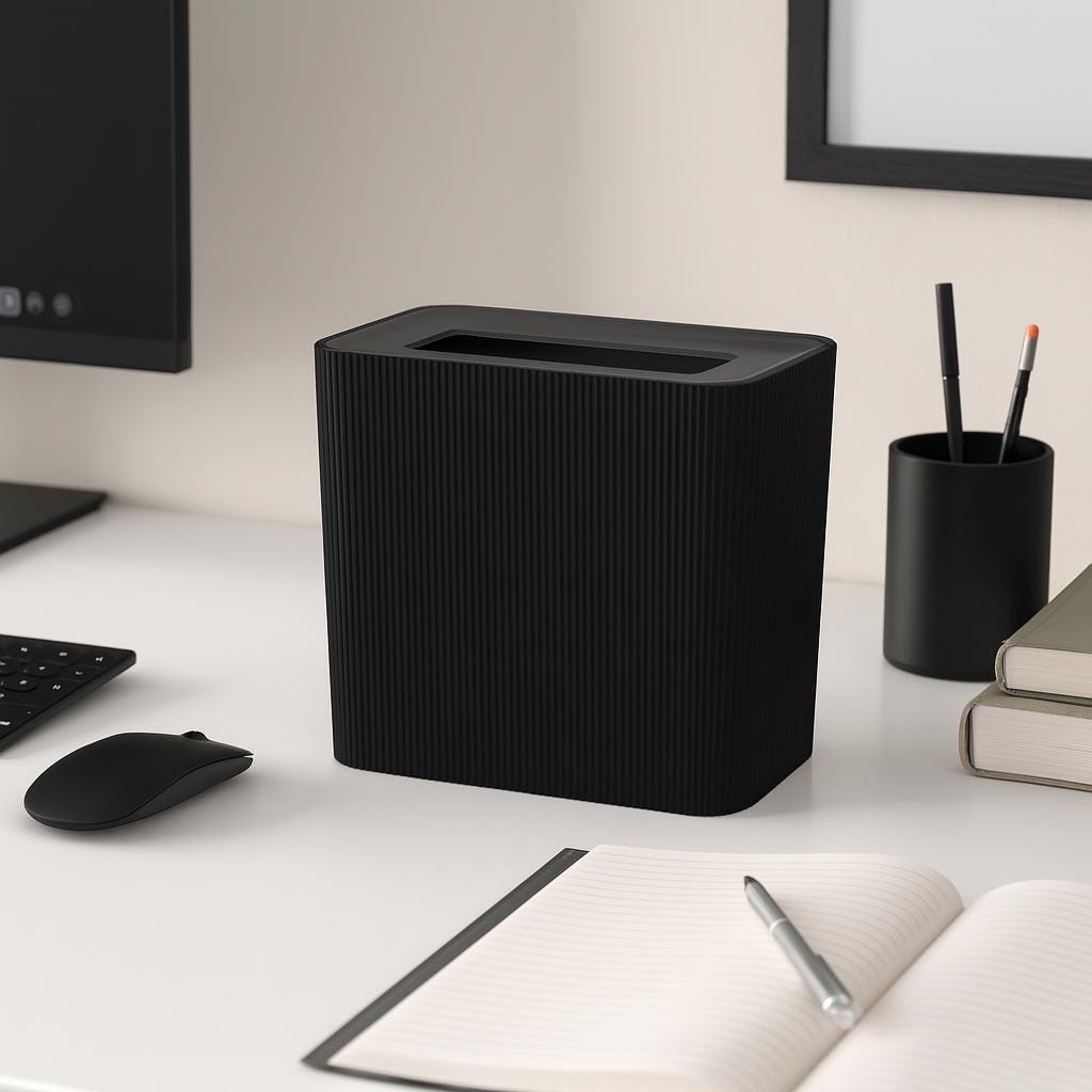 Minimalist Blue Desk Bin: Modern Office Wastebasket