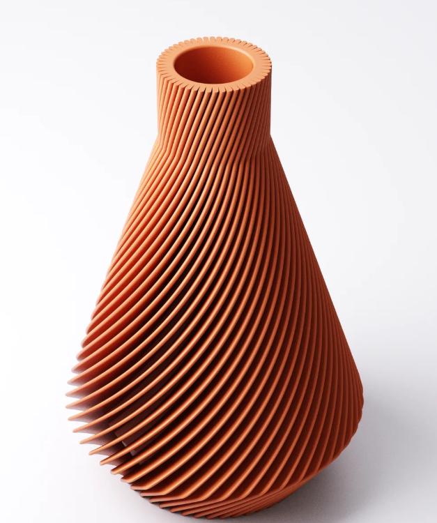 3D Printed Twisted Vase: Modern Ribbed Design, Geometric Decor