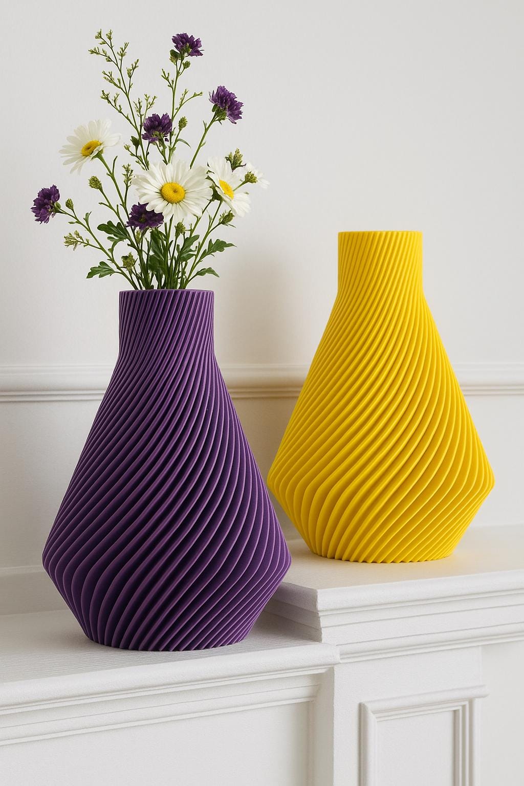 3D Printed Twisted Vase: Modern Ribbed Design, Geometric Decor