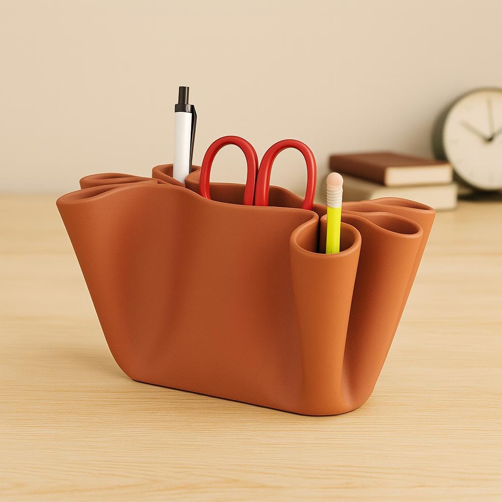 Desk Organizer: Modern Sculptural Pen Holder, Minimalist Blue Office Décor paper crushed fun desk tidy