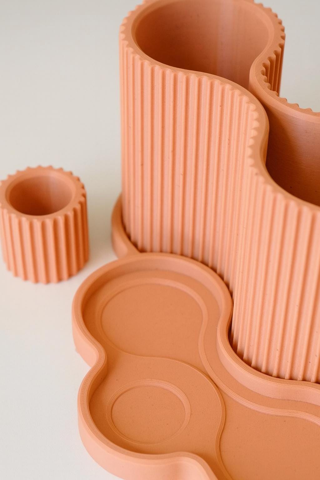 Modern Bathroom Organizer | Ribbed Toothbrush Toothpaste Holder | Desk & Makeup Storage | 3D Printed Minimalist Organizer