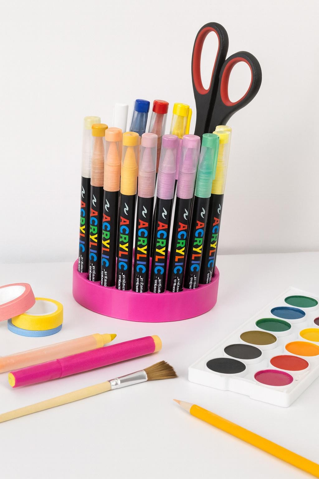 3D Printed Acrylic Marker Pen Holder | Desk Organizer for Art Supplies, Pens & Stationery Storage 36pen set removable insert and rotating.