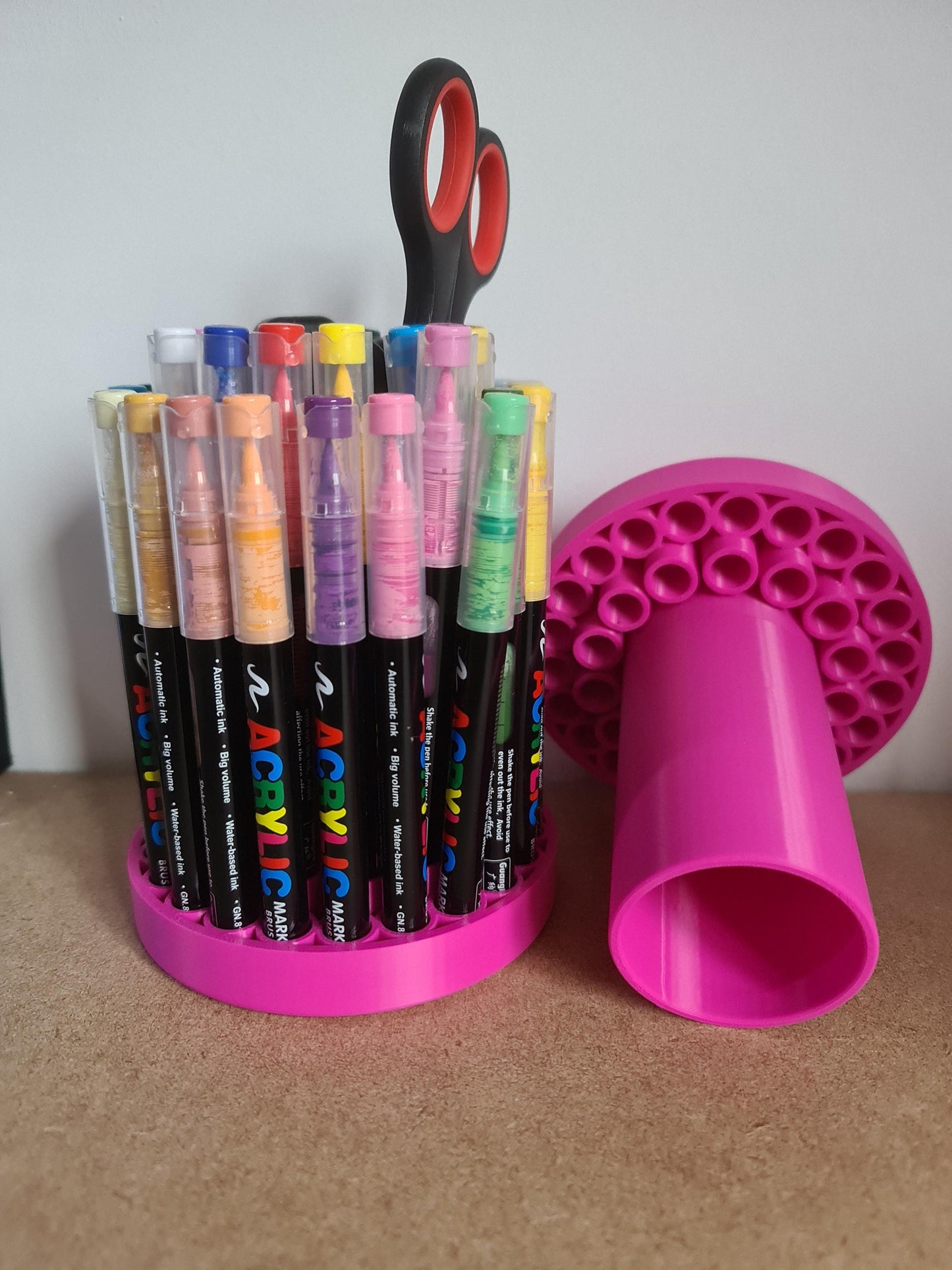 3D Printed Acrylic Marker Pen Holder | Desk Organizer for Art Supplies, Pens & Stationery Storage 36pen set removable insert and rotating.