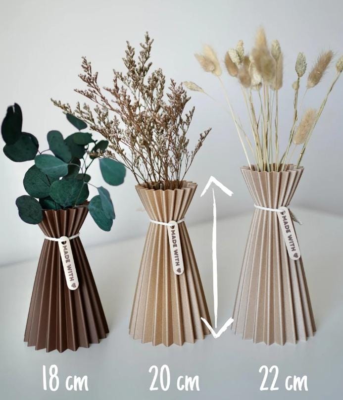 Modern Pleated Vase | 3D Printed Geometric Vase for Dried Flowers | Minimalist Home Décor, Nordic Style Vase, Gift for Plant Lovers