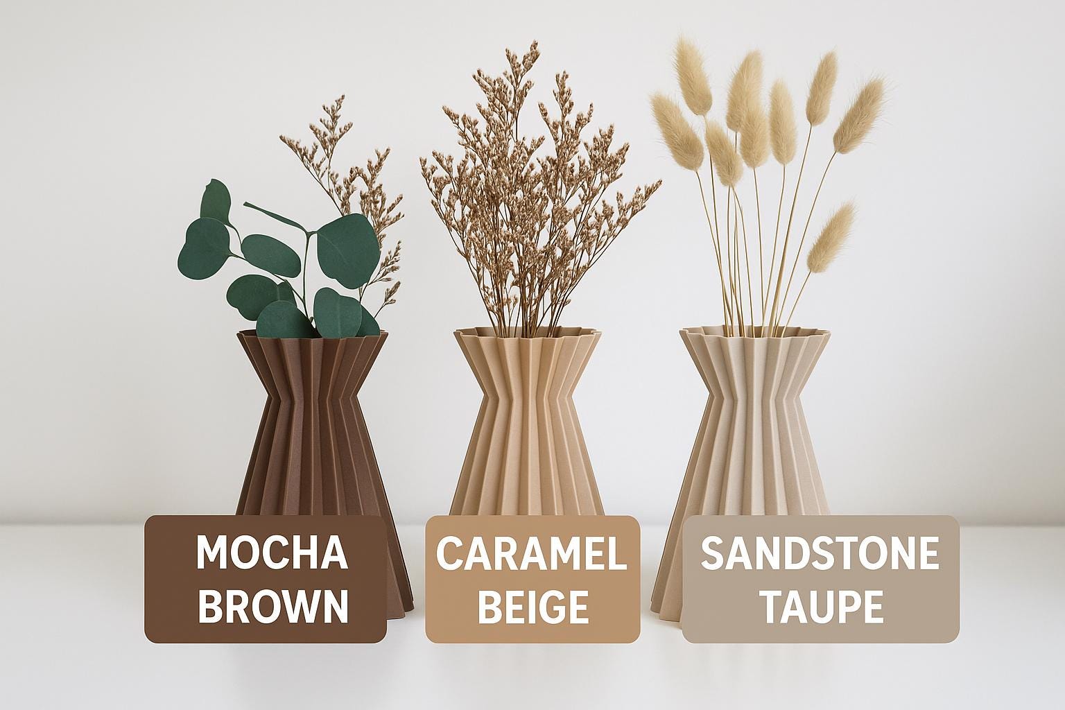 Modern Pleated Vase | 3D Printed Geometric Vase for Dried Flowers | Minimalist Home Décor, Nordic Style Vase, Gift for Plant Lovers