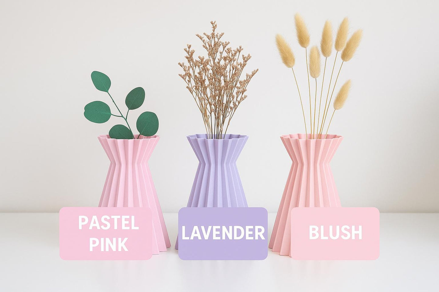 Modern Pleated Vase | 3D Printed Geometric Vase for Dried Flowers | Minimalist Home Décor, Nordic Style Vase, Gift for Plant Lovers