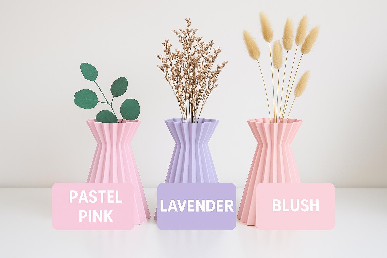 Modern Pleated Vase | 3D Printed Geometric Vase for Dried Flowers | Minimalist Home Décor, Nordic Style Vase, Gift for Plant Lovers