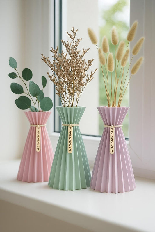 Modern Pleated Vase | 3D Printed Geometric Vase for Dried Flowers | Minimalist Home Décor, Nordic Style Vase, Gift for Plant Lovers