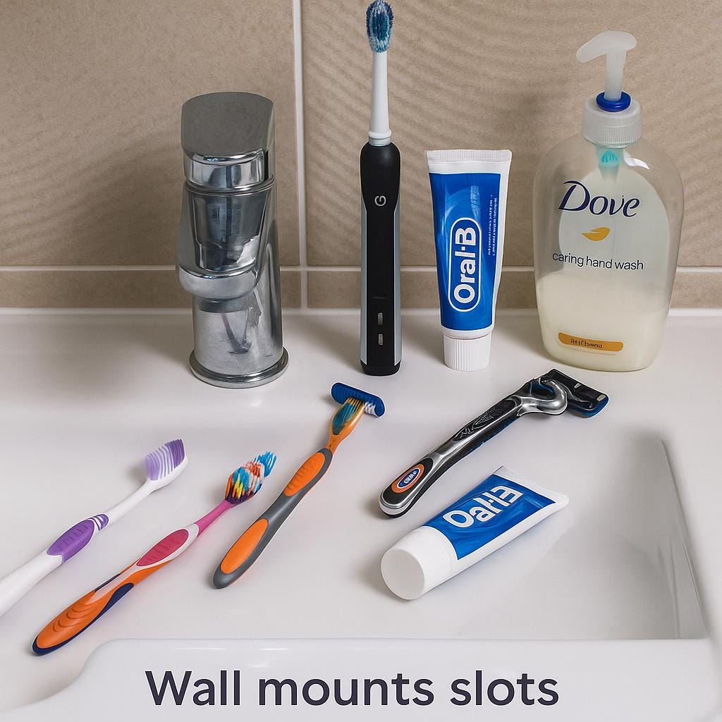Wall Mounted Toothbrush Holder with Removable Drip Tray – Bathroom Organizer for Toothpaste, Electric Toothbrush & Soap