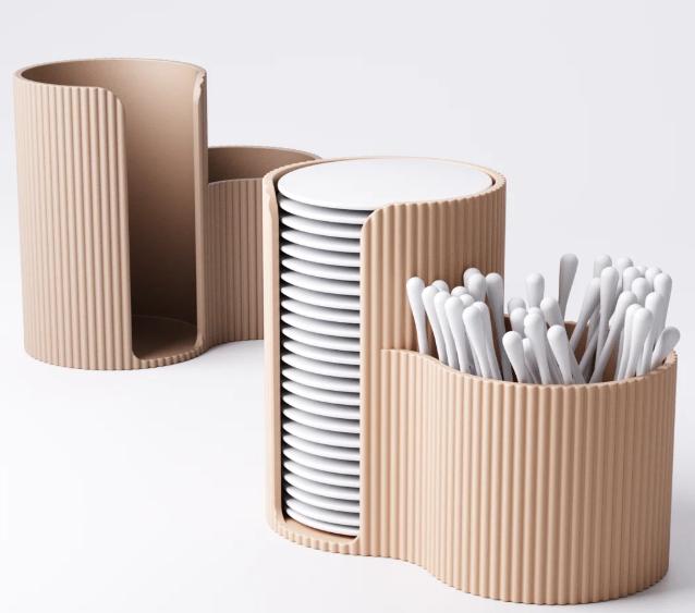 Minimalist Bathroom Organizer – Cotton Pad & Cotton Swab Holder, Modern Ribbed Storage Box
