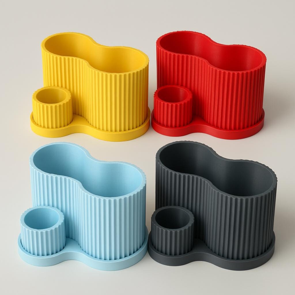Modern Bathroom Organizer | Ribbed Toothbrush Toothpaste Holder | Desk & Makeup Storage | 3D Printed Minimalist Organizer