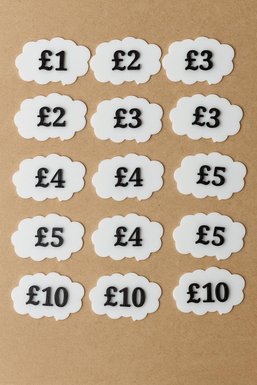 Custom 3D Printed Price Labels – Market Stall, Car Boot, Craft Fair, Trader Display – Any Price, Currency & Colour