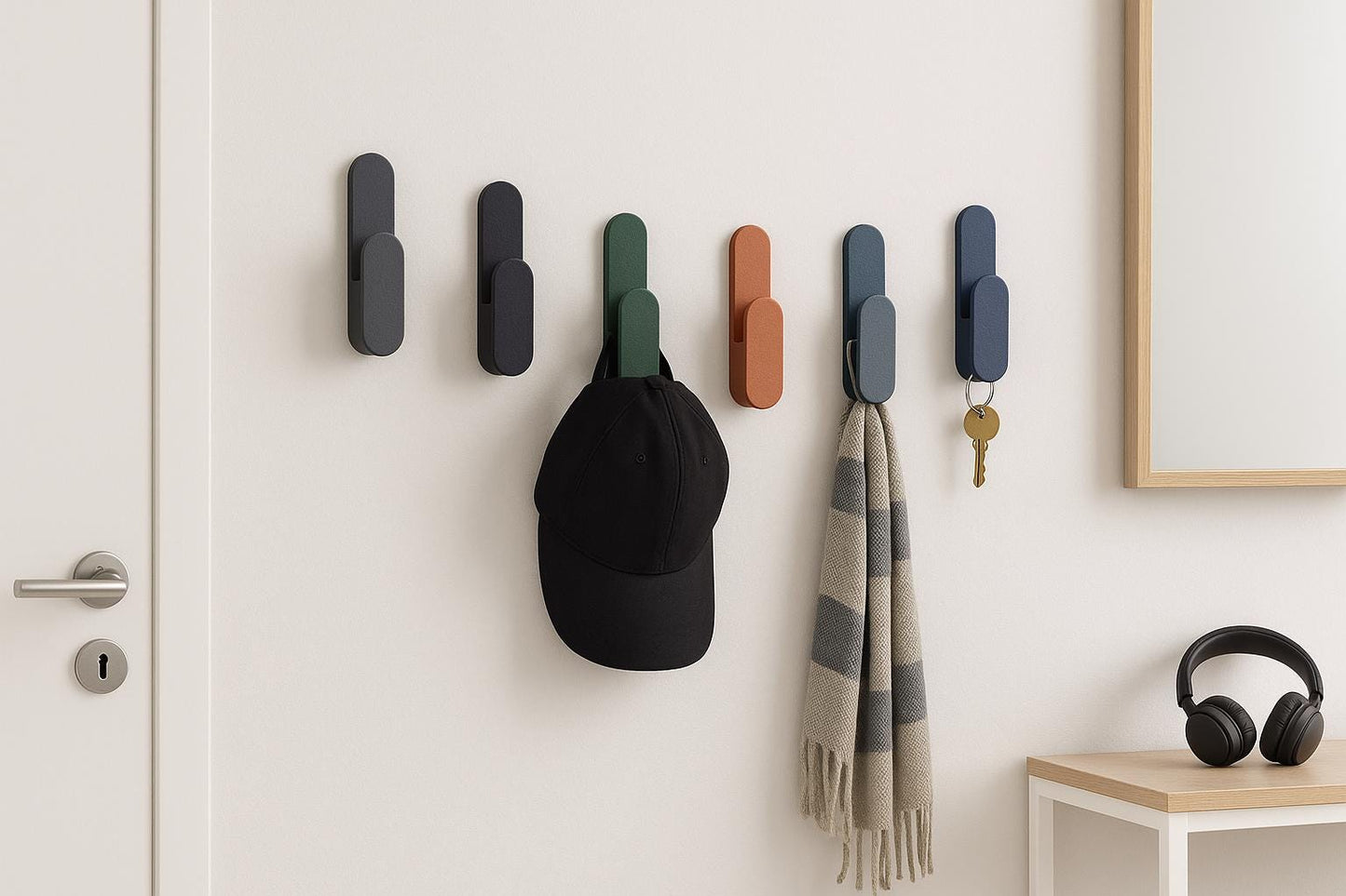Modern Colourful Wall Hangers – Set of 3 Minimalist Coat Hooks, Playful Home Décor, Custom Colours Available wall décor