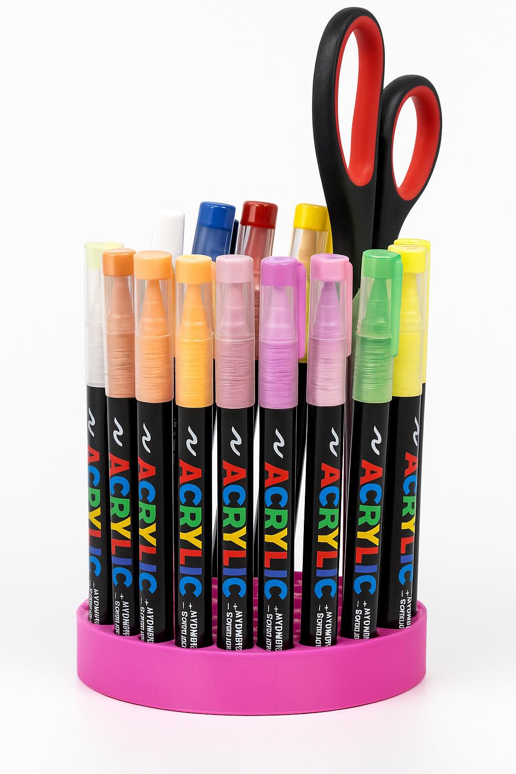 3D Printed Acrylic Marker Pen Holder | Desk Organizer for Art Supplies, Pens & Stationery Storage 36pen set removable insert and rotating.
