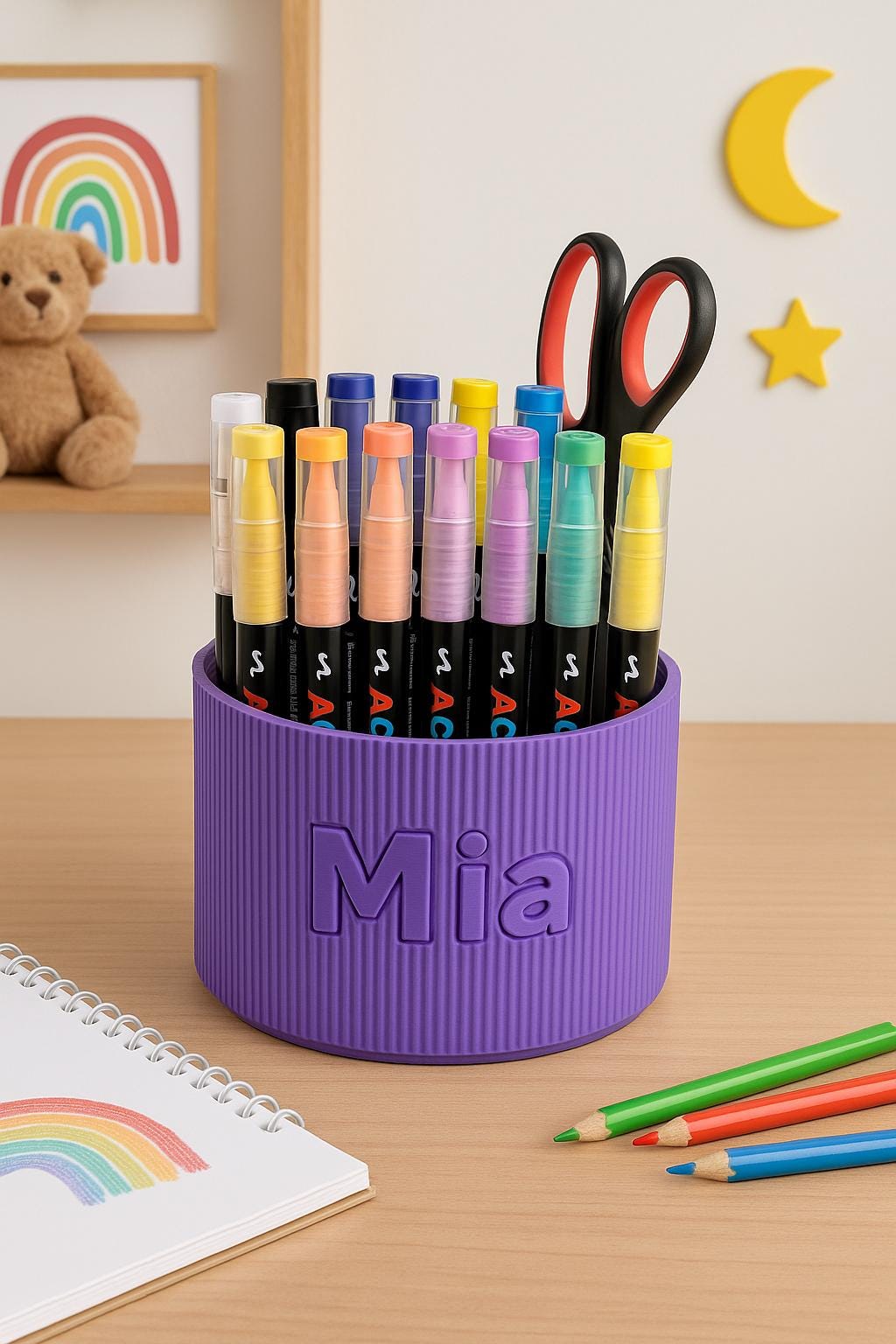 3D Printed Acrylic Marker Pen Holder | Desk Organizer for Art Supplies, Pens & Stationery Storage 36pen set removable insert and rotating.