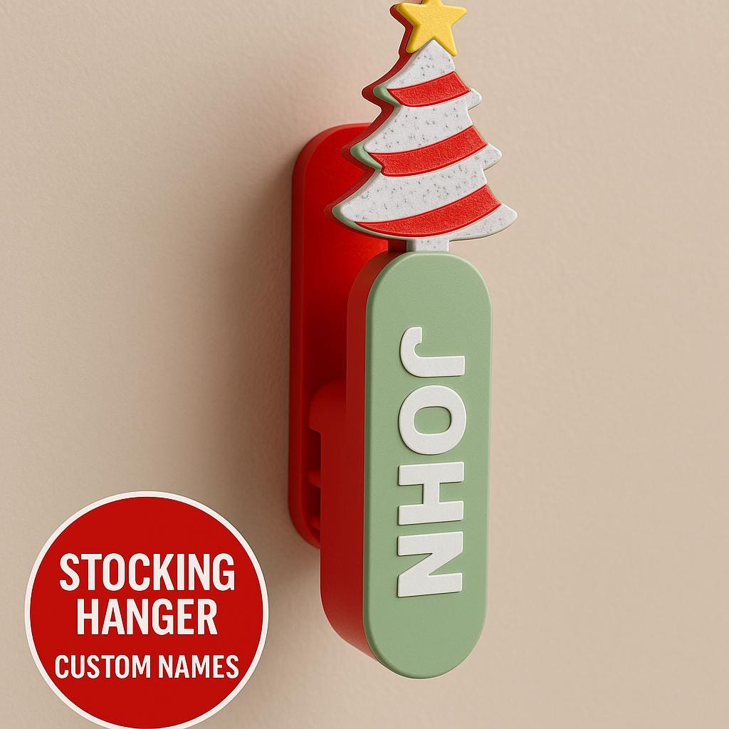 Custom Christmas Stocking Hooks – 3D Printed Holiday Hangers | Santa, Snowflake, Tree, Angel, Cross, Paw Print