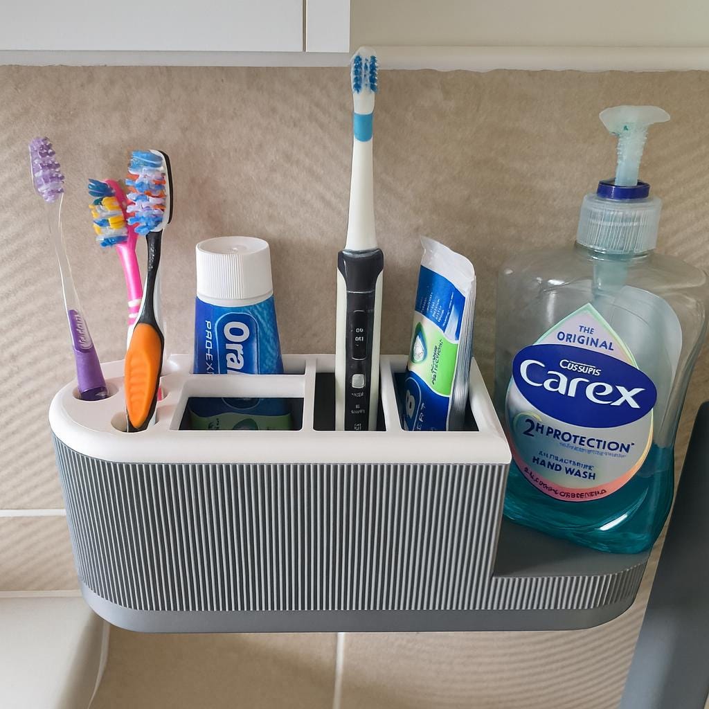 Wall Mounted Toothbrush Holder with Removable Drip Tray – Bathroom Organizer for Toothpaste, Electric Toothbrush & Soap