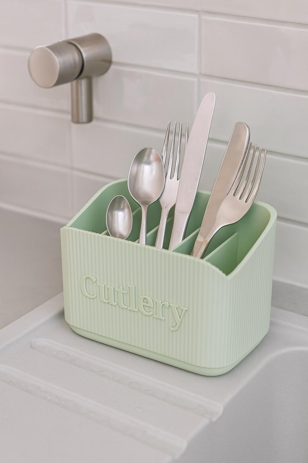 Premium Pastel Cutlery Holder with Integrated Drip Tray | Utensil Organizer for Kitchen Sink handmade, custom, with colour options