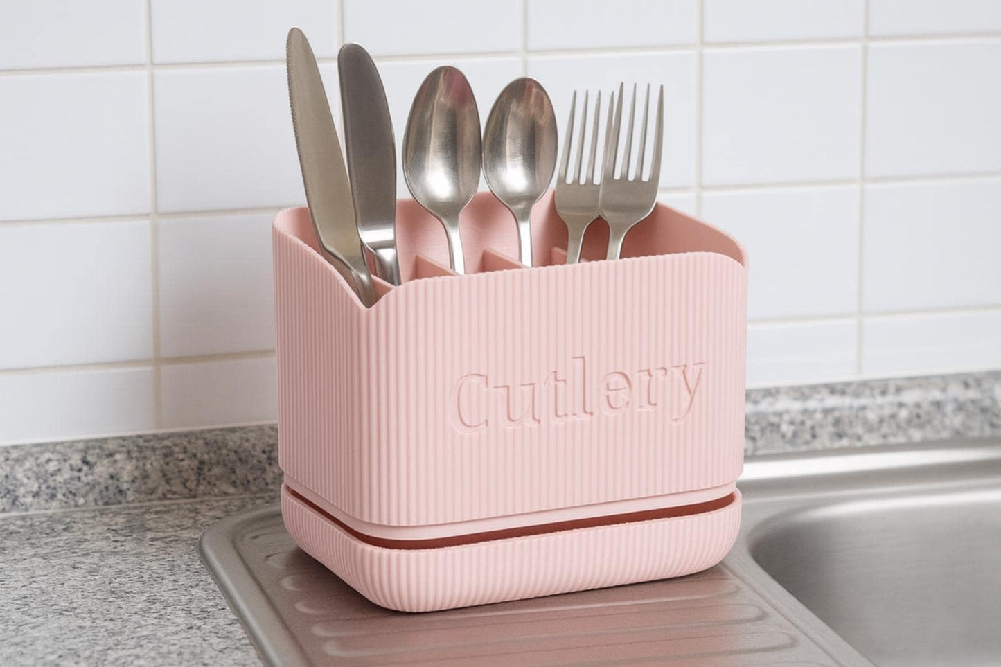 Premium Pastel Cutlery Holder with Integrated Drip Tray | Utensil Organizer for Kitchen Sink handmade, custom, with colour options
