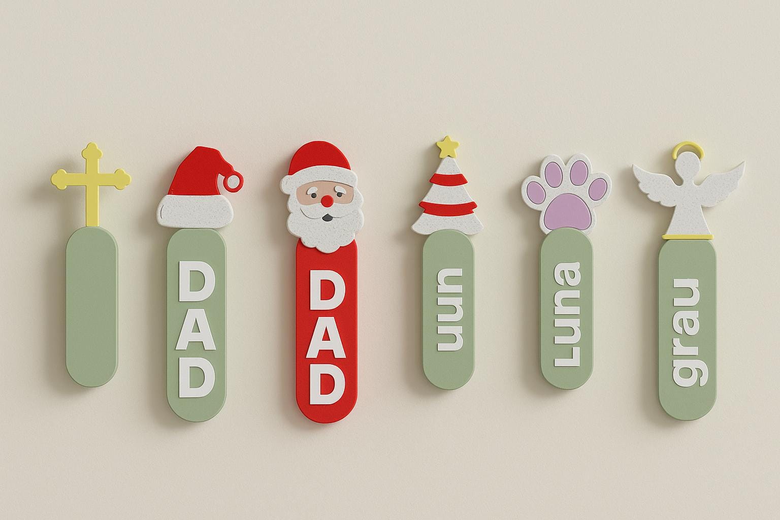 Custom Christmas Stocking Hooks – 3D Printed Holiday Hangers | Santa, Snowflake, Tree, Angel, Cross, Paw Print