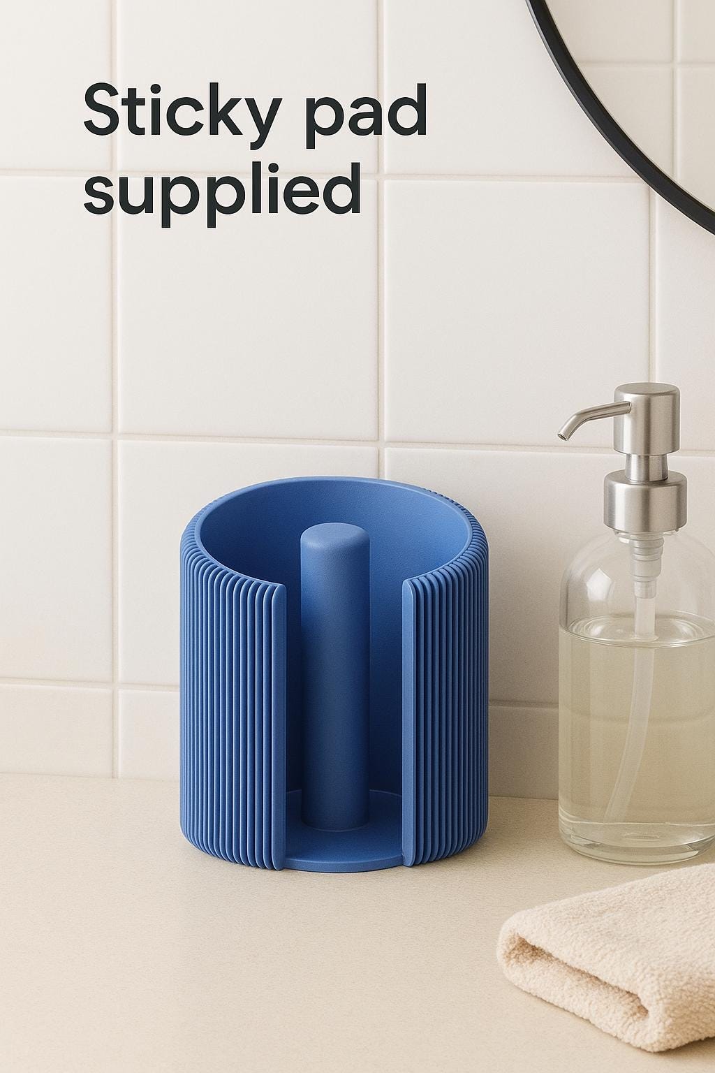 Kitchen Roll Holder Modern Ribbed Paper Towel Stand 3 sizes Countertop Organizer Campervan Home Décor Blue roll holder fall gift clean up