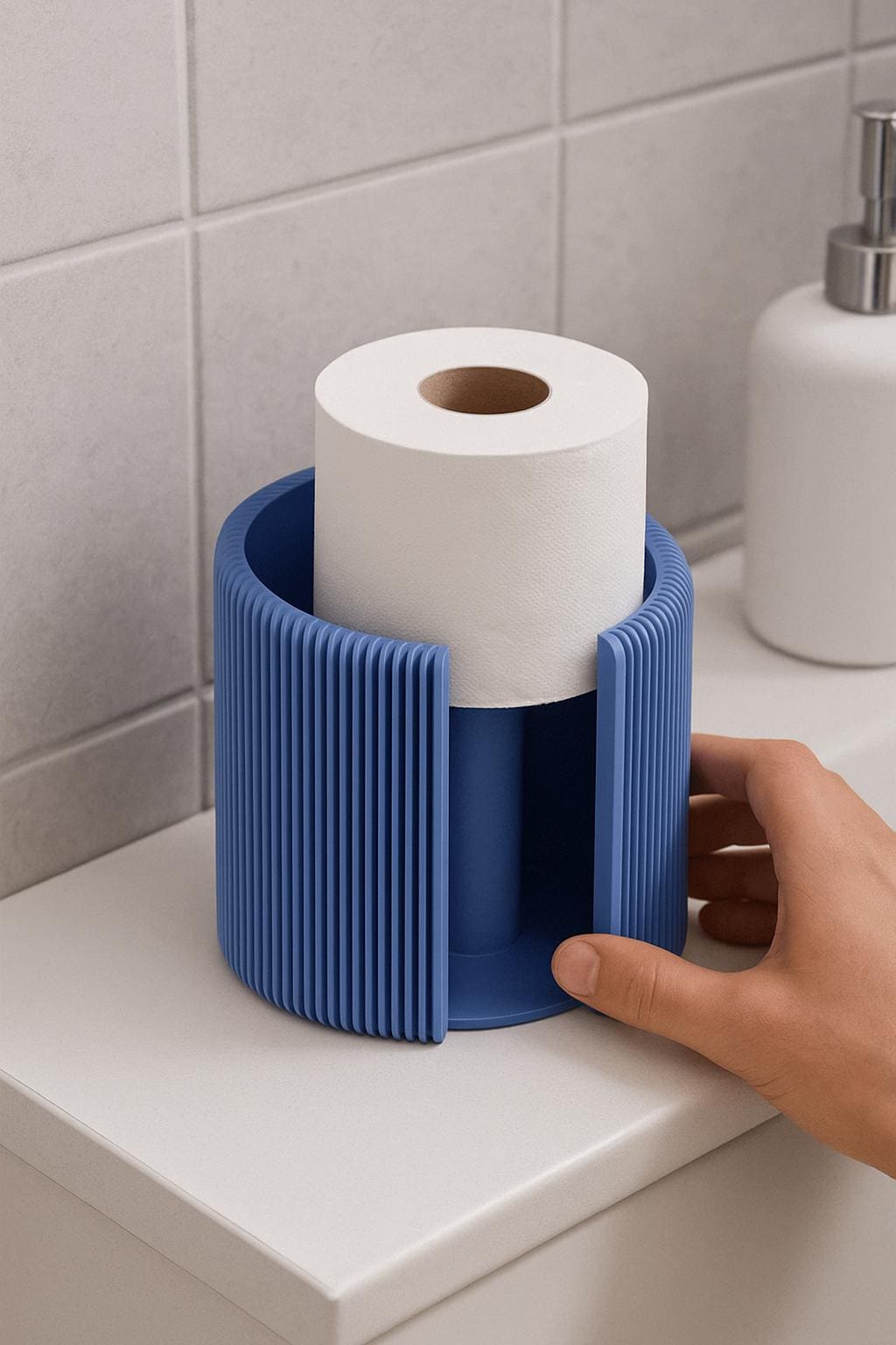 Kitchen Roll Holder Modern Ribbed Paper Towel Stand 3 sizes Countertop Organizer Campervan Home Décor Blue roll holder fall gift clean up