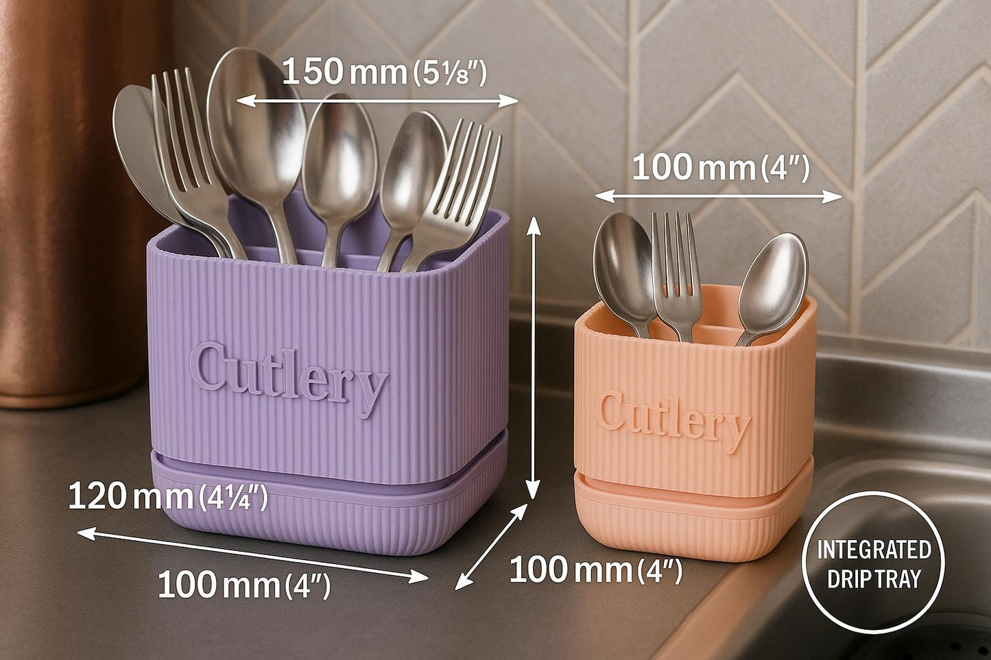 Premium Pastel Cutlery Holder with Integrated Drip Tray | Utensil Organizer for Kitchen Sink handmade, custom, with colour options
