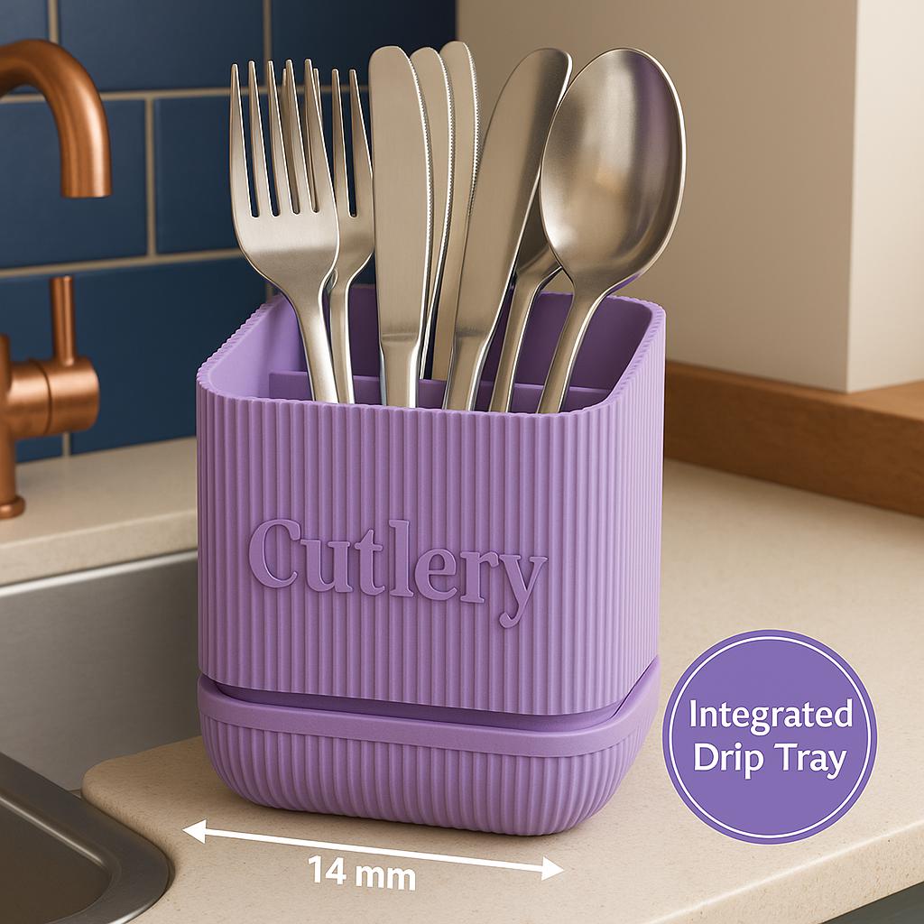 Premium Pastel Cutlery Holder with Integrated Drip Tray | Utensil Organizer for Kitchen Sink handmade, custom, with colour options
