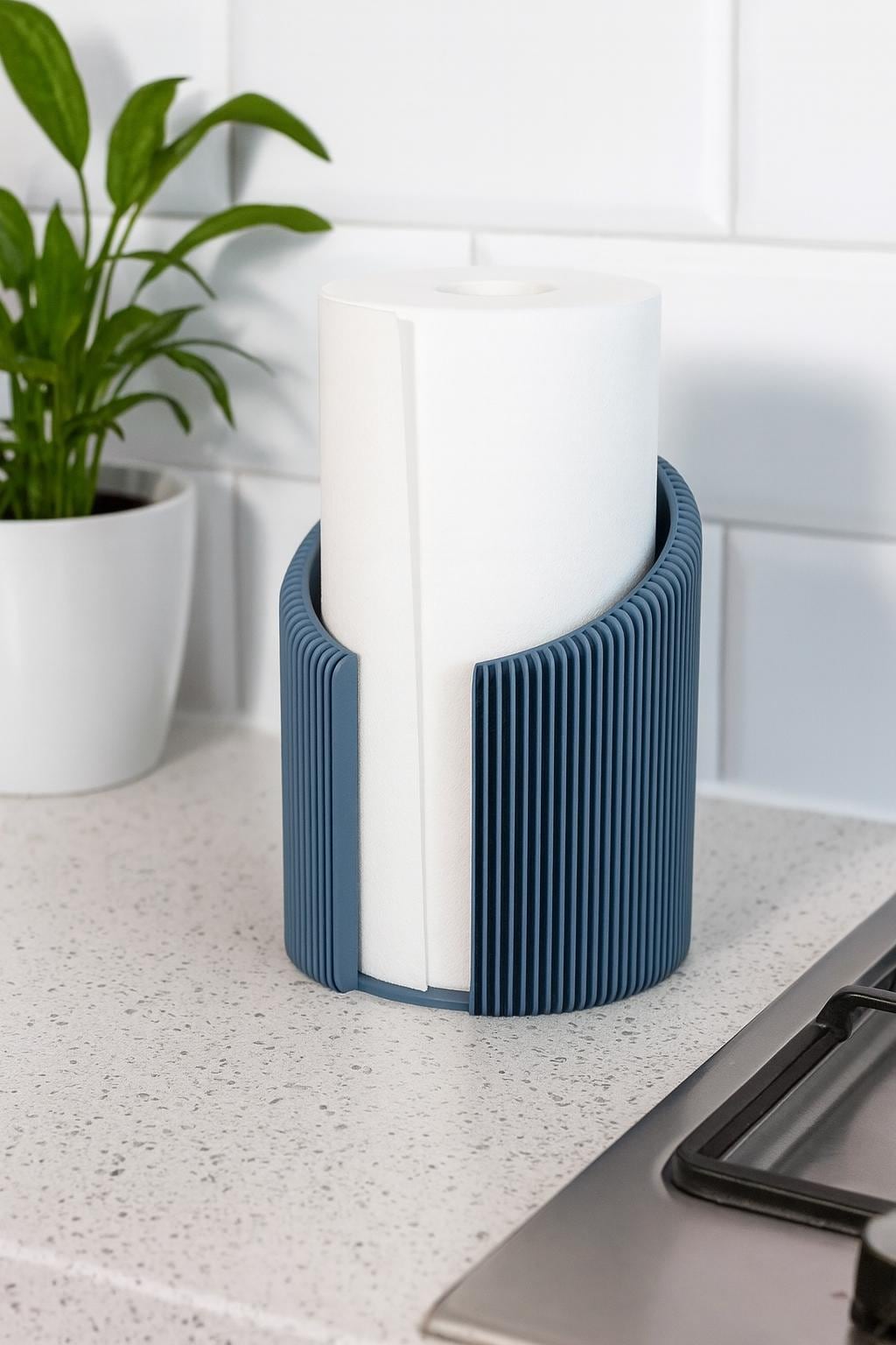 Kitchen Roll Holder Modern Ribbed Paper Towel Stand 3 sizes Countertop Organizer Campervan Home Décor Blue roll holder fall gift clean up