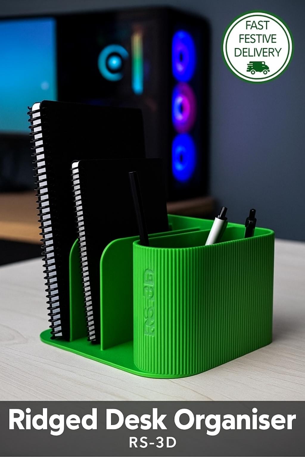 Modern Desk Organiser Ribbed Pen Holder & Notebook Stand Minimalist Office Storage Custom Colour fall gift
