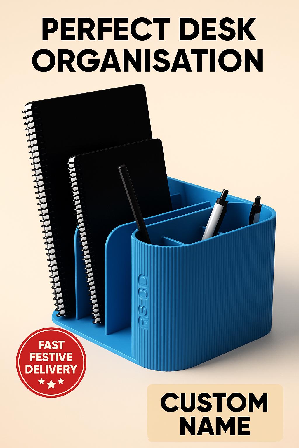 Modern Desk Organiser Ribbed Pen Holder & Notebook Stand Minimalist Office Storage Custom Colour fall gift