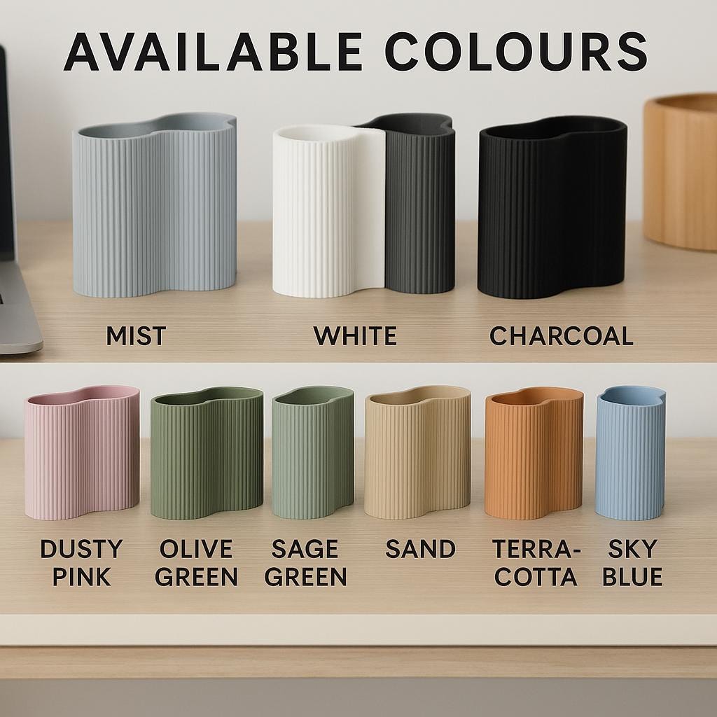 Modern Desk Organiser Ribbed Pen Holder & Notebook Stand Minimalist Office Storage Custom Colour fall gift