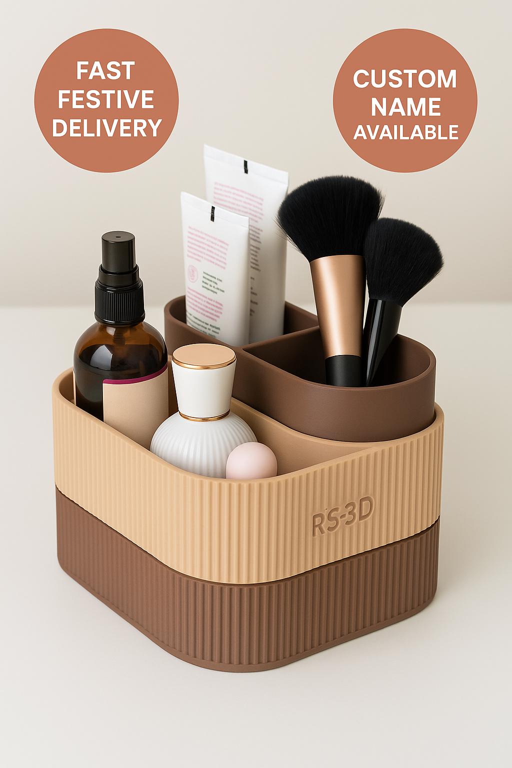 Modern Ribbed Vanity Organizer Two-Tier Makeup & Skincare Storage Tray Minimalist Desk or Bathroom Holder fall gift for her/him